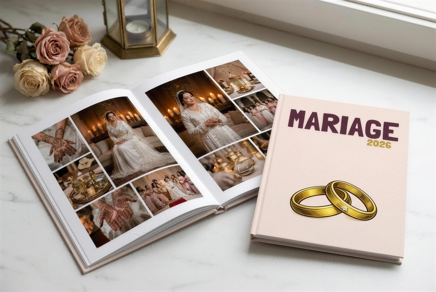 album photo mariage ouvert pages intérieures — mise en page photos mariage Storiz Maroc